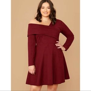 Foldover Asymmetrical Neck Dress
